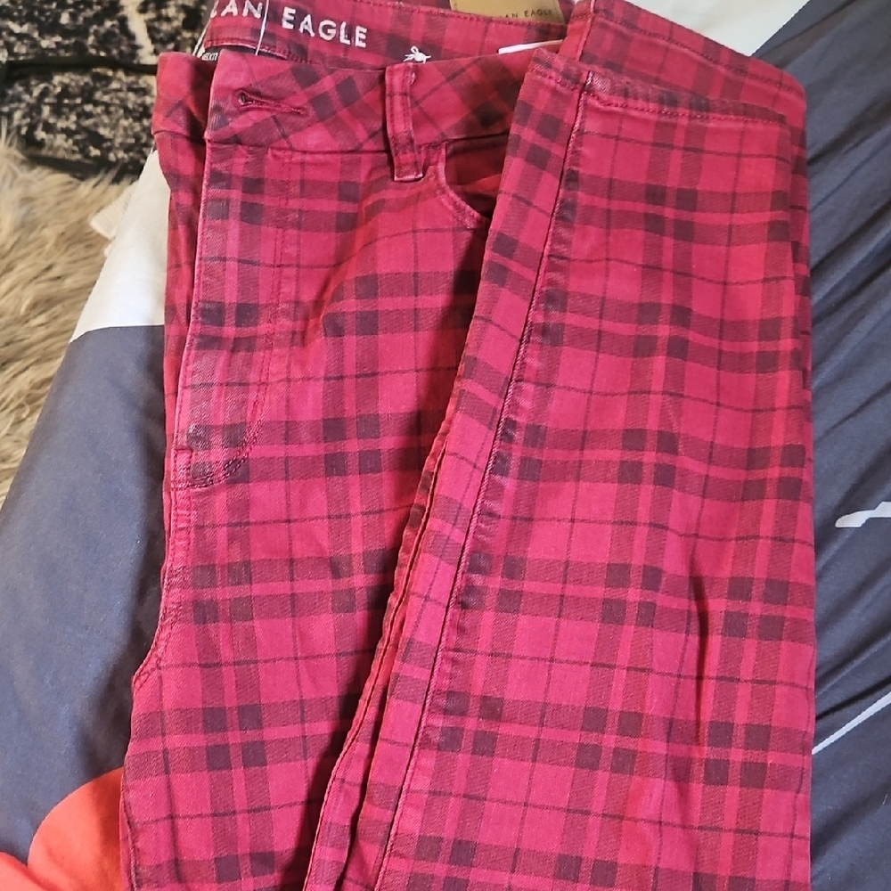 American Eagle Outfitters Women's Pink Plaid Jeggings